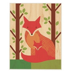 Petit collage Houten paneel vos+kind