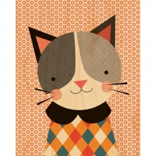 Petit collage Houten paneel hippe kat