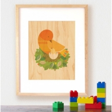 Petit collage Houten paneel vogel+kind